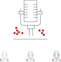 micrófono micrófono grabación profesional conjunto de iconos de línea negra en negrita y delgada vector