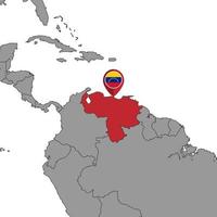 Pin map with Venezuela flag on world map. Vector illustration.