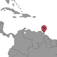 Pin map with Trinidad and Tobago flag on world map. Vector illustration.