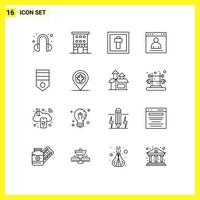 16 iconos creativos signos y símbolos modernos de la página del ejército navegador de inicio de sesión cruzado elementos de diseño vectorial editables vector