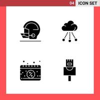 4 Icon Pack Solid Style Glyph Symbols on White Background Simple Signs for general designing Creative Black Icon vector background