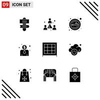 Set of 9 Modern UI Icons Symbols Signs for cloud cabinet place bookcase employee cost Editable Vector Design Elements