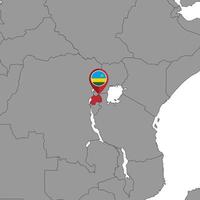 Pin map with Rwanda flag on world map. Vector illustration.