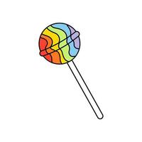 Rainbow lollipop or candy stick doodle icon. vector