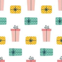 Seamless christmas pattern with gift boxes on white background. vector