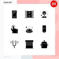 9 User Interface Solid Glyph Pack of modern Signs and Symbols of india color multimedia hand click Editable Vector Design Elements