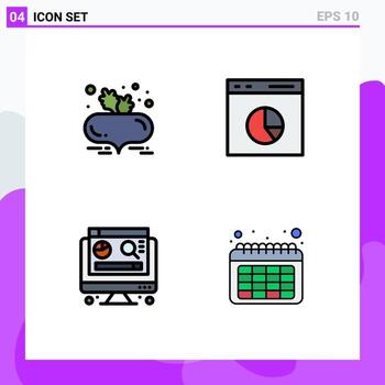 Universal Icon Symbols Group of 4 Modern Filledline Flat Colors of beet with leaves computer healthy diet e graph Editable Vector Design Elements