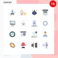 User Interface Pack of 16 Basic Flat Colors of computer information food sync website Editable Pack of Creative Vector Design Elements