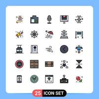 Group of 25 Modern Filled line Flat Colors Set for e commerce photograph box microphone Editable Vector Design Elements