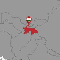 Pin map with Tajikistan flag on world map. Vector illustration.