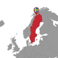 Pin map with Sweden flag on world map. Vector illustration.