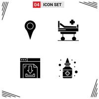 Pictogram Set of 4 Simple Solid Glyphs of geo location internet pin medical bottle Editable Vector Design Elements