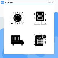 Modern 4 solid style icons Glyph Symbols for general use Creative Solid Icon Sign Isolated on White Background 4 Icons Pack vector