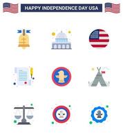 feliz día de la independencia 4 de julio conjunto de 9 pisos pictograma americano de celebración papel del día americano americano elementos de diseño vectorial del día de estados unidos editables vector