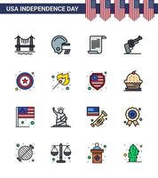 feliz día de la independencia 4 de julio conjunto de 16 líneas planas llenas pictografía americana de texto de la policía de signos elementos de diseño vectorial del día de estados unidos editables a mano americana vector