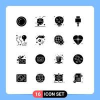 Group of 16 Modern Solid Glyphs Set for birthday usb bones storage devices Editable Vector Design Elements