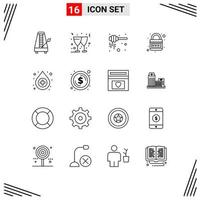 Pack of 16 creative Outlines of antidote planet dipper lock earth Editable Vector Design Elements