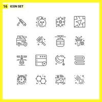 Group of 16 Modern Outlines Set for security file chamomile route gps Editable Vector Design Elements