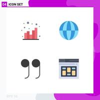 Group of 4 Modern Flat Icons Set for analytics quotes web globe database Editable Vector Design Elements