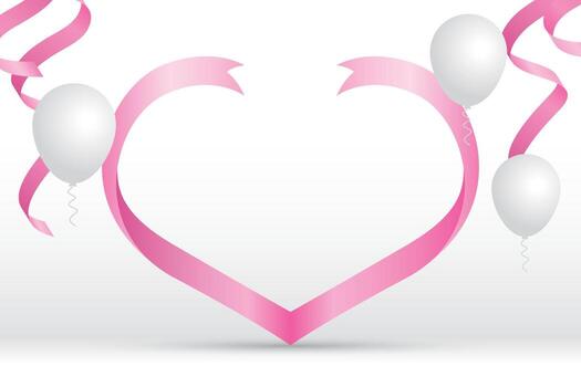 heart shape ribbon frame for putting text with balloons and and pink ribbon graphic element vector