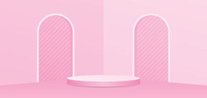 vector de ilustración 3d de escena de visualización de podio de arco rosa pastel para poner objeto