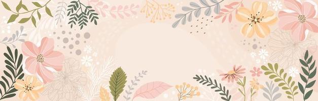 diseño banner marco flor primavera fondo con hermosa. fondo de flores para el diseño. fondo colorido con plantas tropicales. lugar para su texto. vector