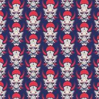 vintage seamless pattern of japanese devil mask vector