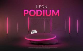 Pink background concept, Podium with Pink neon light on black background for product display, Vector illustration