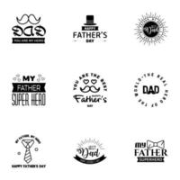 9 conjunto negro de vector feliz día del padre tipografía iconos vintage letras para tarjetas de felicitación pancartas diseño de camiseta elementos de diseño vectorial editables del día del padre