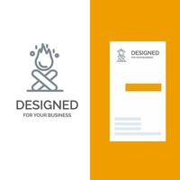 Bonfire Campfire Camping Fire Grey Logo Design and Business Card Template vector