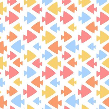 The ornament is made of abstract fish of different colors. A retro-style marine illustration with a delicate color scheme. Suitable for printing on textiles and paper. Gift wrapping, bed linen. vector