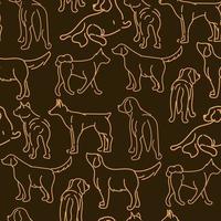 Drawing with dogs in different poses. Line graphics on a dark background. Light lines on dark. Suitable for printing on paper and textiles. Gift wrapping, clothing. vector