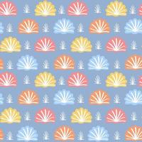 The background is made of abstract shells of different colors. Marine illustration in retro style with a delicate color scheme. Suitable for printing on textiles and paper. Gift wrapping. vector