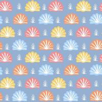 The background is made of abstract shells of different colors. Marine illustration in retro style with a delicate color scheme. Suitable for printing on textiles and paper. Gift wrapping. vector