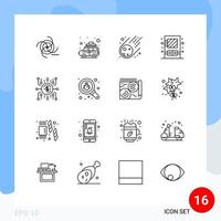 16 Universal Outlines Set for Web and Mobile Applications crowdfund mirror bus cabinet space Editable Vector Design Elements