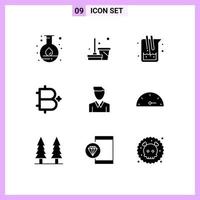 9 Universal Solid Glyph Signs Symbols of plus coin chemistry bitcoin lab Editable Vector Design Elements