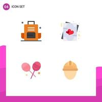 4 Flat Icon concept for Websites Mobile and Apps backpack candy outdoors love heart lollipop Editable Vector Design Elements