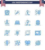 Happy Independence Day 16 Blues Icon Pack for Web and Print plant cactus hokey party celebrate Editable USA Day Vector Design Elements