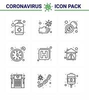 Novel Coronavirus 2019nCoV 9 Line icon pack hospital time unhealthy seconds rx viral coronavirus 2019nov disease Vector Design Elements