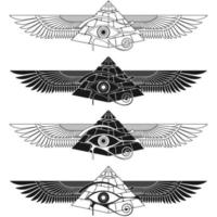 diseño de pirámide alada con ojo de horus vector