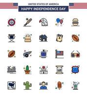 25 USA Flat Filled Line Signs Independence Day Celebration Symbols of party celebrate sports balloons eagle Editable USA Day Vector Design Elements