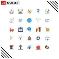 Mobile Interface Flat Color Set of 25 Pictograms of filtration filter relax data pencil and ruler Editable Vector Design Elements