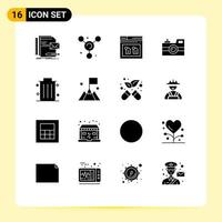 Modern Set of 16 Solid Glyphs Pictograph of business retro camera archive photography antique camera Editable Vector Design Elements