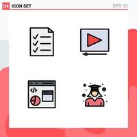 Modern Set of 4 Filledline Flat Colors Pictograph of document development video coding education Editable Vector Design Elements