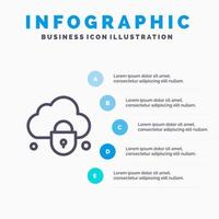 icono de línea de seguridad de bloqueo de nube de internet con fondo de infografía de presentación de 5 pasos vector