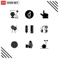 Editable Vector Line Pack of 9 Simple Solid Glyphs of pencil drafting vietnamese american bloons Editable Vector Design Elements