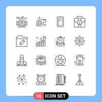 16 Thematic Vector Outlines and Editable Symbols of graph folder mobile edit business Editable Vector Design Elements