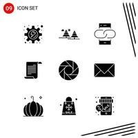 Collection of 9 Vector Icons in solid style Pixle Perfect Glyph Symbols for Web and Mobile Solid Icon Signs on White Background 9 Icons