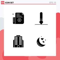 Set of 4 Commercial Solid Glyphs pack for form moon brush building love Editable Vector Design Elements