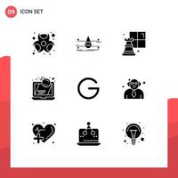 User Interface Pack of 9 Basic Solid Glyphs of gulden crime smart city computer attack Editable Vector Design Elements